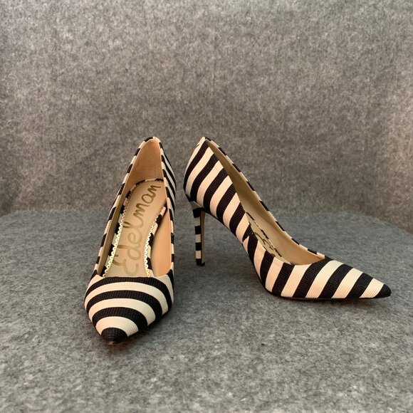Sam Edelman Hazel Women’s Black and Off White Stripes Heel Pointed Shoes - Picture 4 of 14